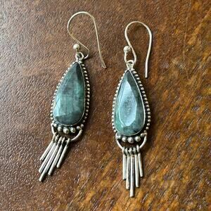 Vintage Sterling Silver Labradorite Fringe Drop Earrings 13.95g